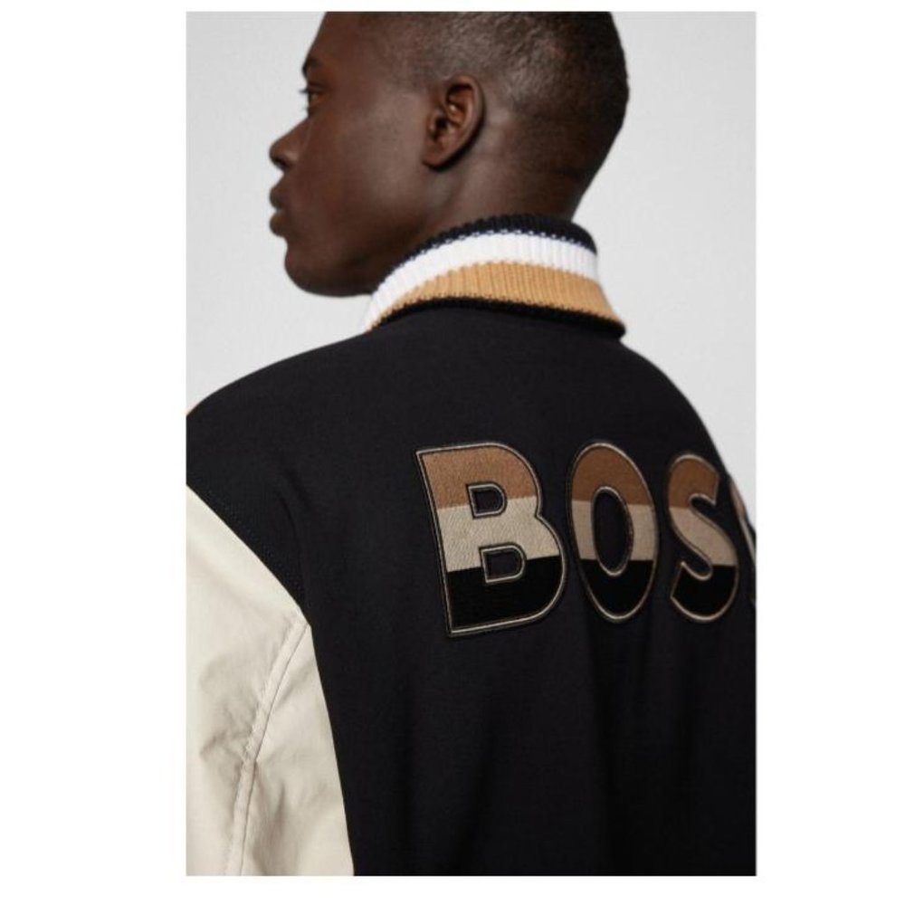Boss by Hugo Boss Natural Unisex Relaxed-fit Bomber Jacket With Logo Details - Picture 2 of 14